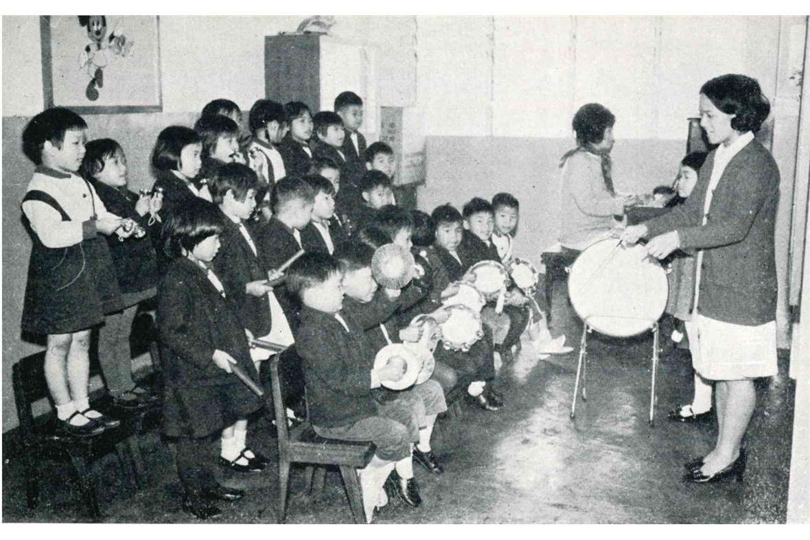 Students having music class